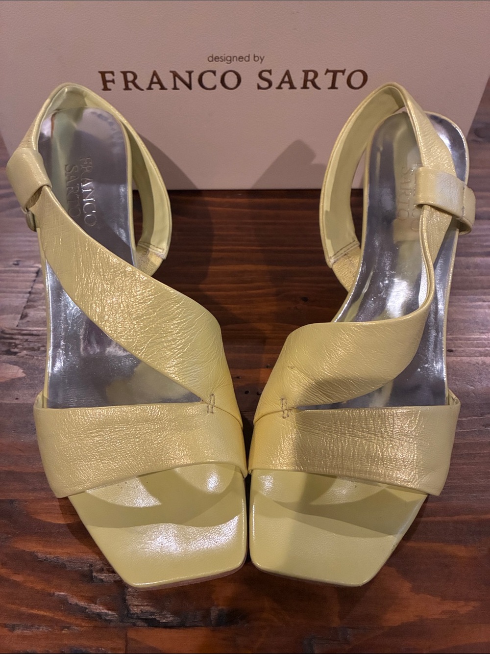Franco Sarto Pale Yellow Leather Slingback Heels